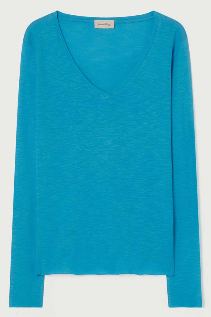 Jacksonville V Neck LS T-shirt in Vintage Blue