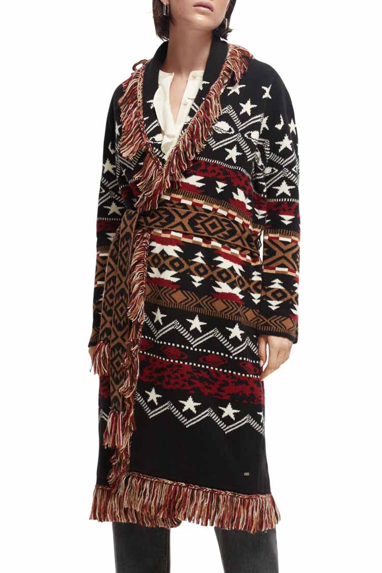 Jacquard pattern long cardigan in Black Sky | FINAL SALE