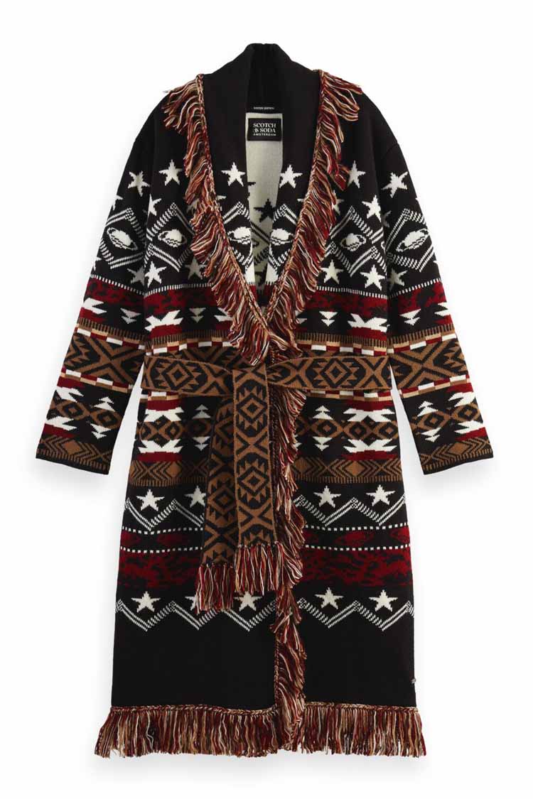 Jacquard pattern long cardigan in Black Sky | FINAL SALE