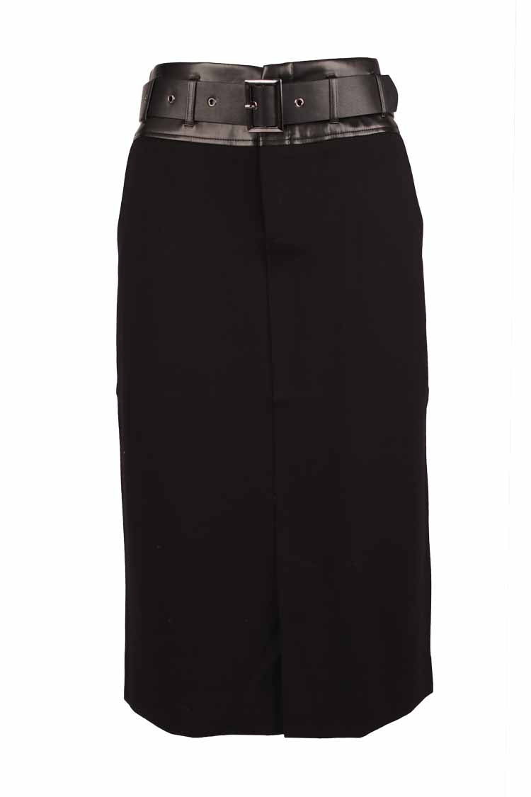 Jersey Midi Skirt w Leather Belt | FINAL SALE