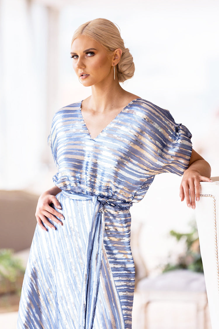 Kathryn Dress in Sky Stripe Sequin by Lucy Laurita - Leiela Frockaholics at Momento Dezigns Kathryn Dress in Sky Stripe Sequin by Lucy Laurita - Leiela Frockaholics at Momento Dezigns