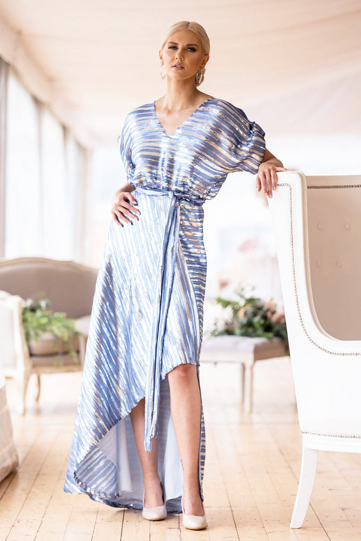 Kathryn Dress in Sky Stripe Sequin Dresses Lucy Laurita - Leiela 