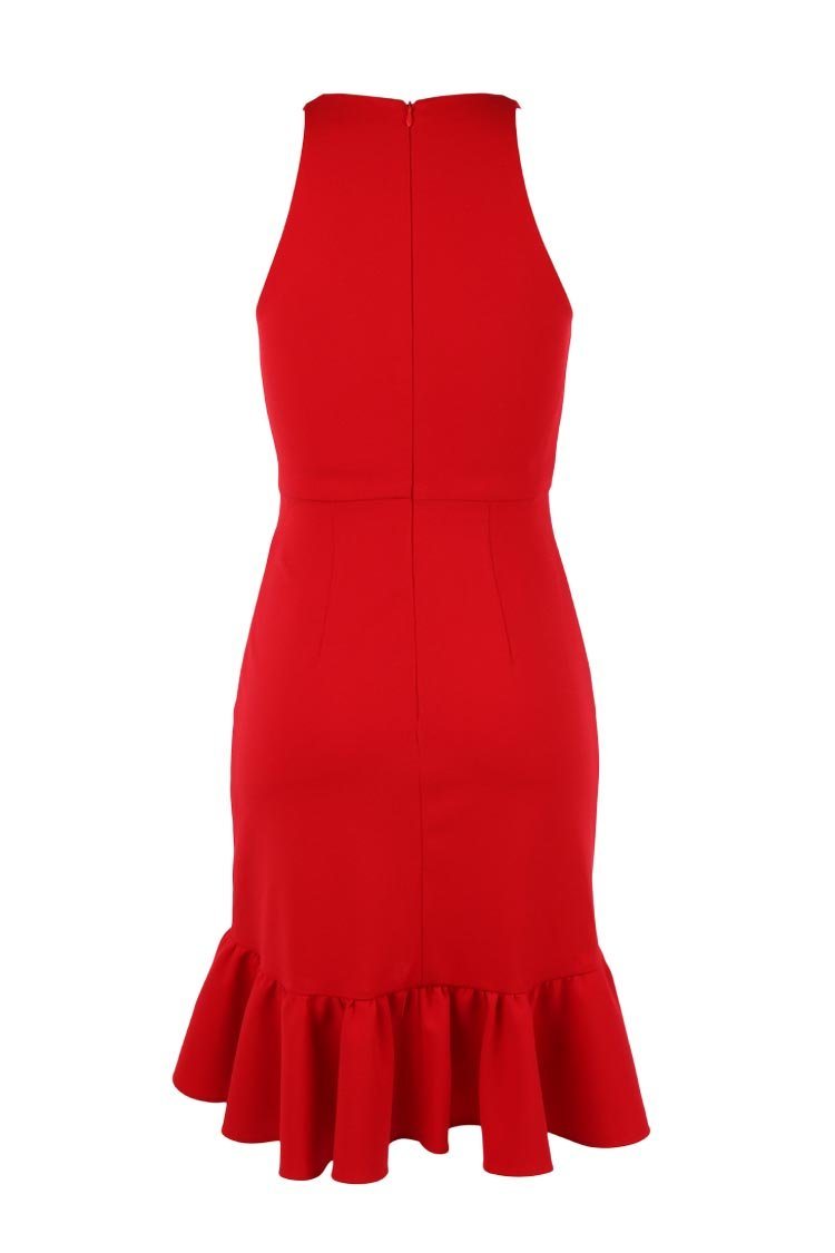 Loren Frill Skirt Dress in Red Dresses Quba 