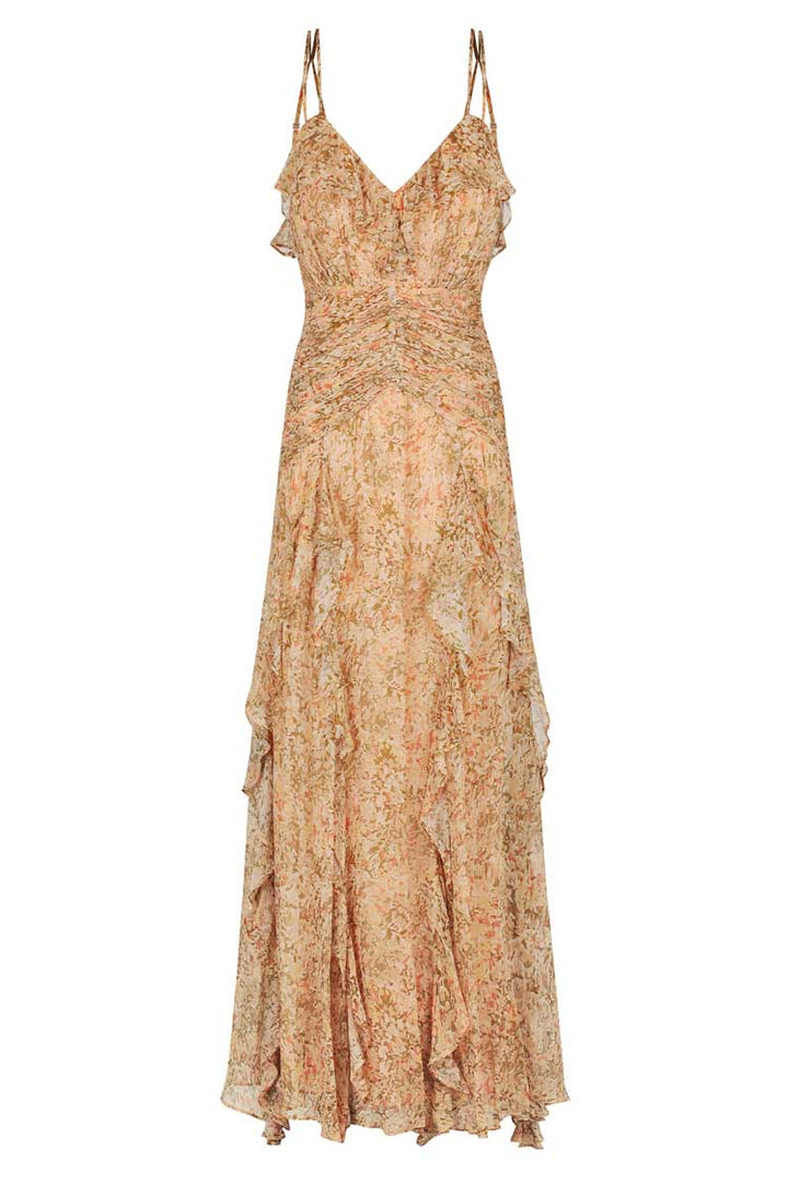 Louise Double Strap Frill Maxi Dress in Apricot | FINAL SALE