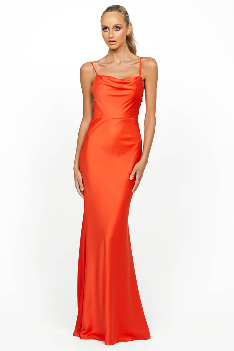Lover Draped Cowl Gown in Tangerine | FINAL SALE