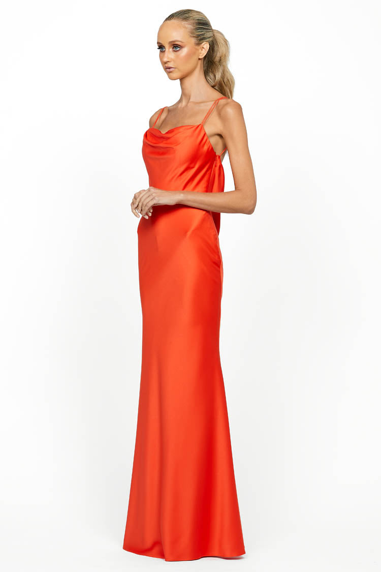 Lover Draped Cowl Gown in Tangerine | FINAL SALE