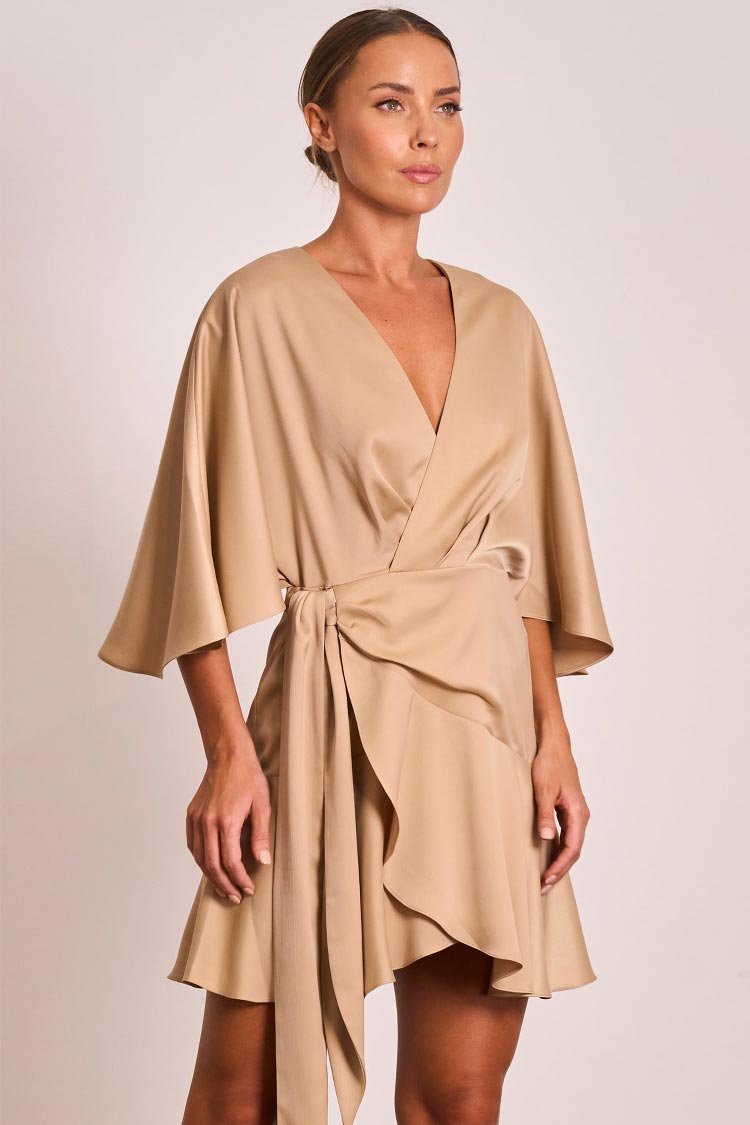 Lucia Wrap Dress in Sand | FINAL SALE