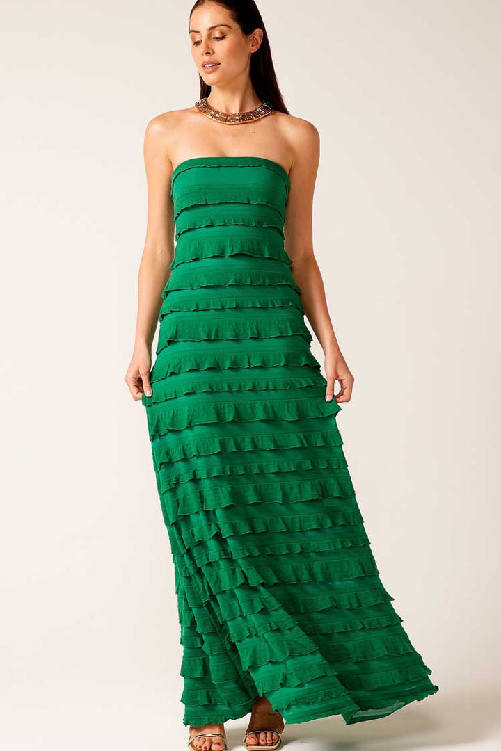 Maddison Maxi Ruffle Dress in Emerald