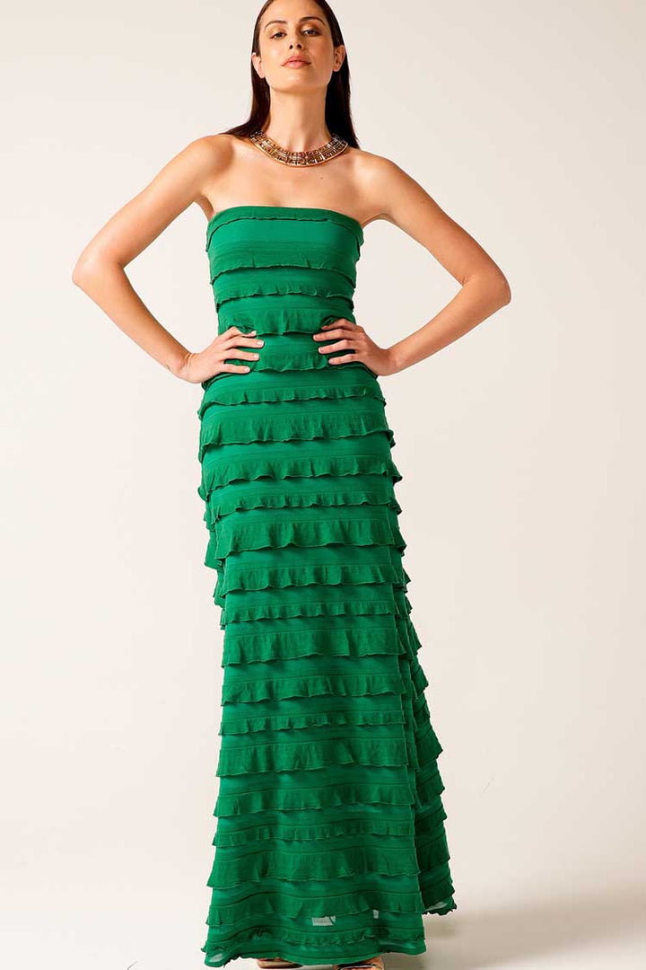 Maddison Maxi Ruffle Dress in Emerald