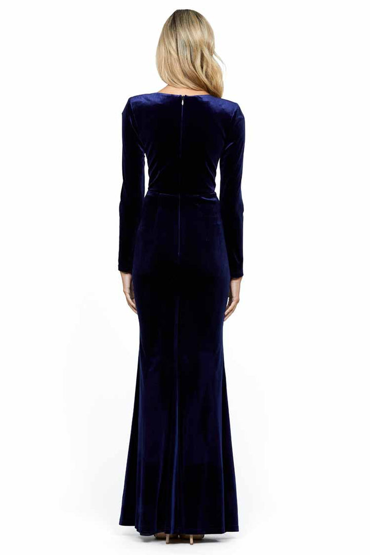 Marihan V-neck Draped Gown in Indigo