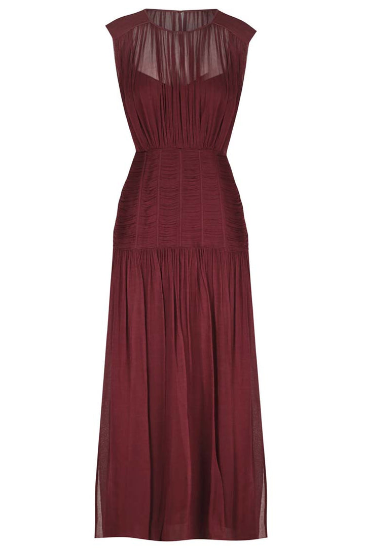 Marquis Ruched Sleeveless Midi Dress in Wine | FINAL SALE