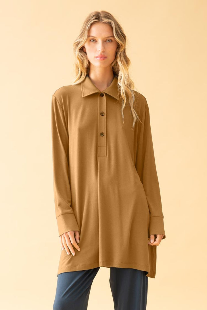 Maxi Polo in Caramel Tops Mela Purdie 