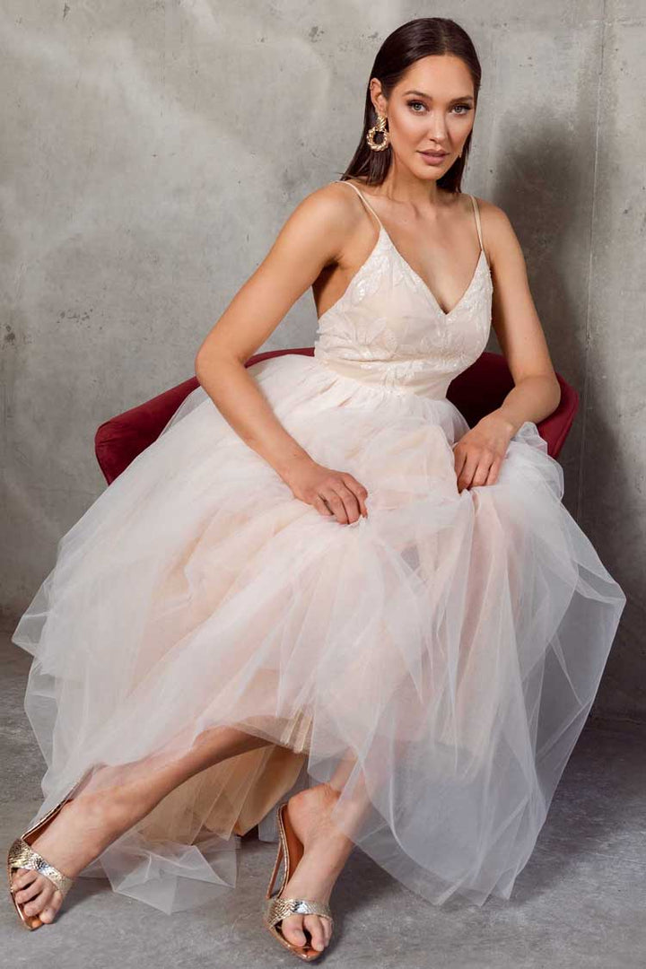 Nadia V-neck Gown in Nude | FINAL SALE