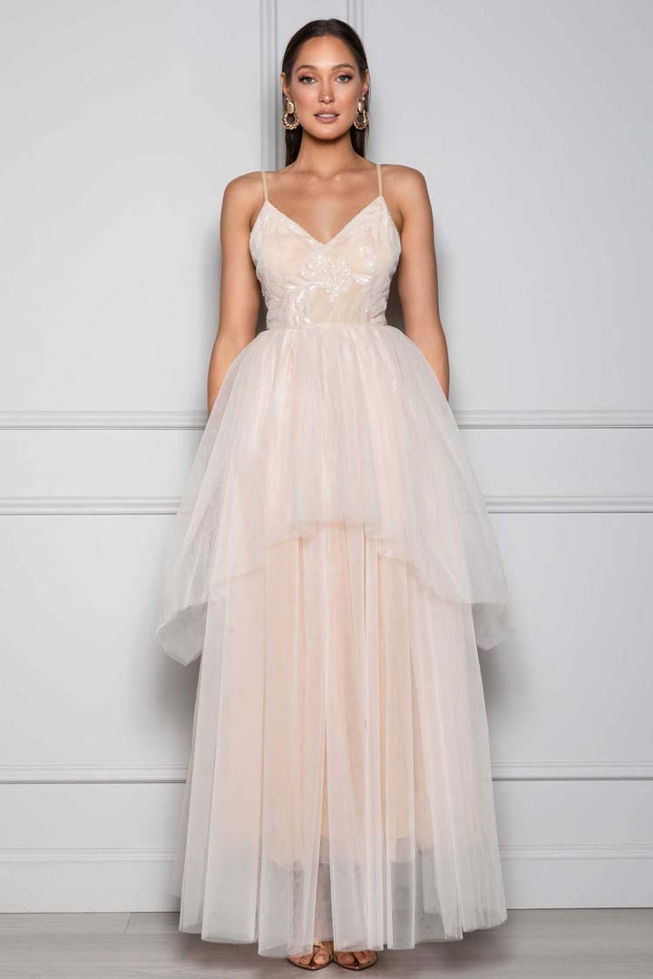 Nadia V-neck Gown in Nude | FINAL SALE