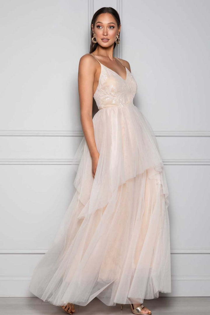 Nadia V-neck Gown in Nude | FINAL SALE