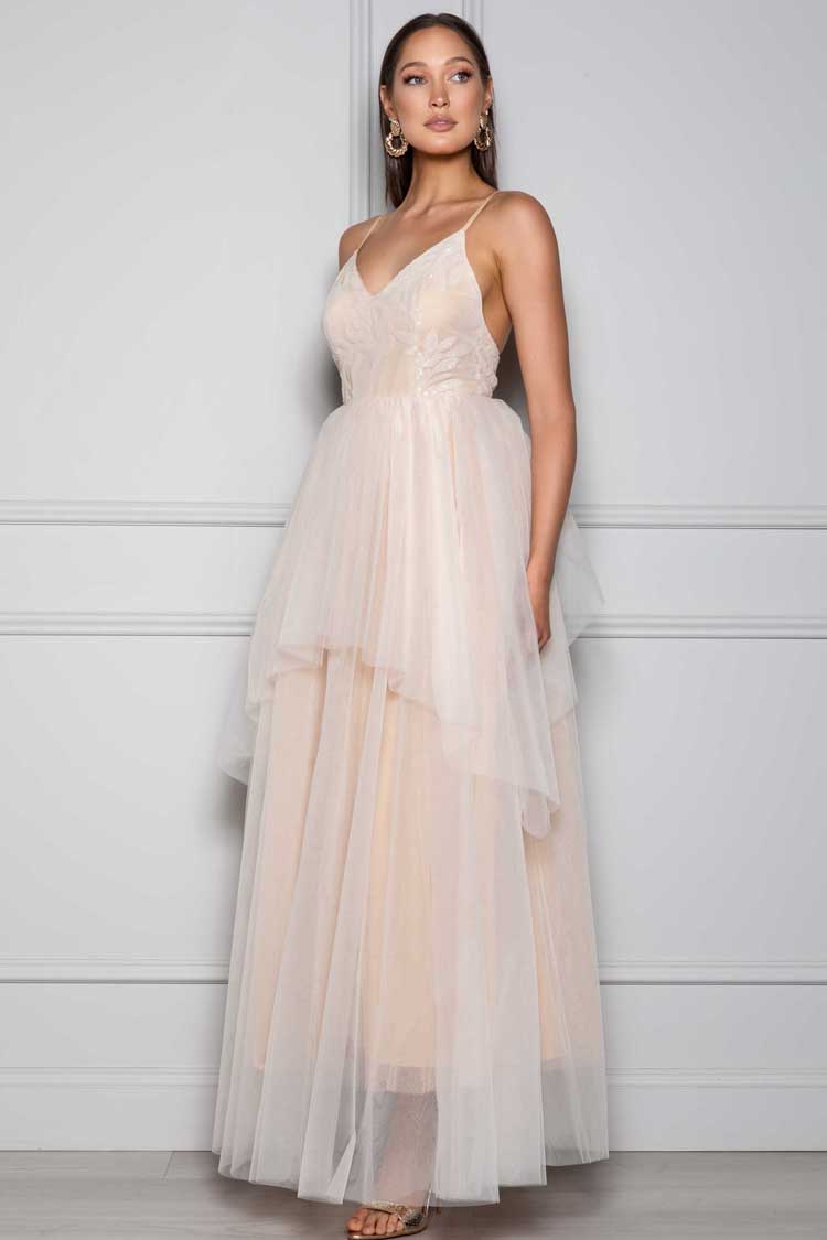 Nadia V-neck Gown in Nude | FINAL SALE
