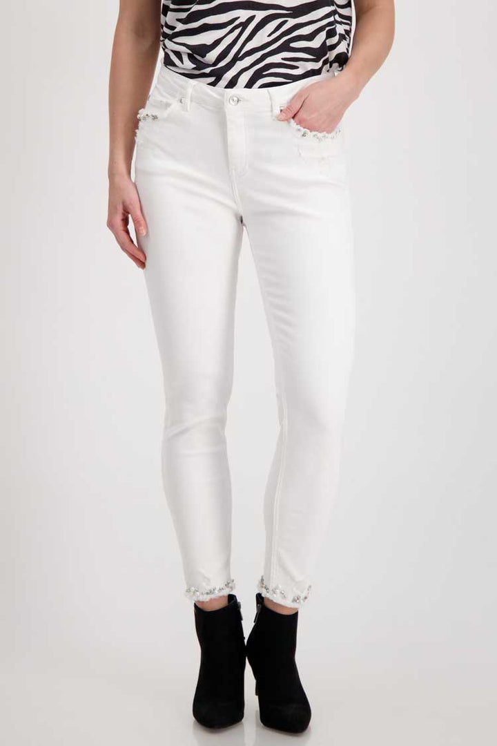 Pearls Details Jeans in White