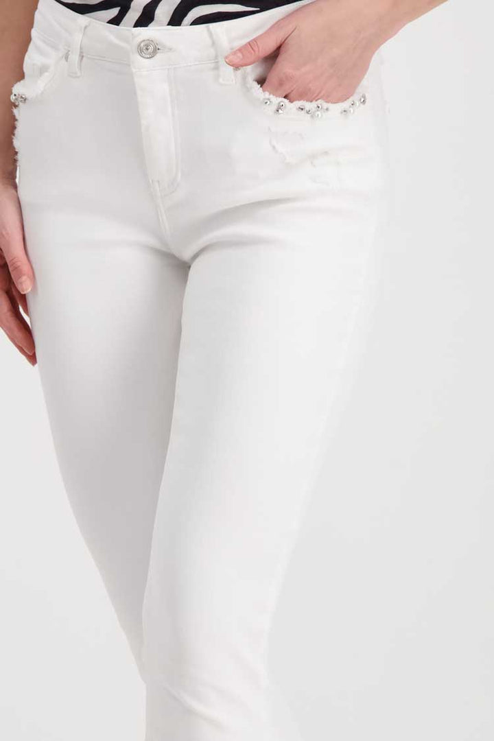 Pearls Details Jeans in White