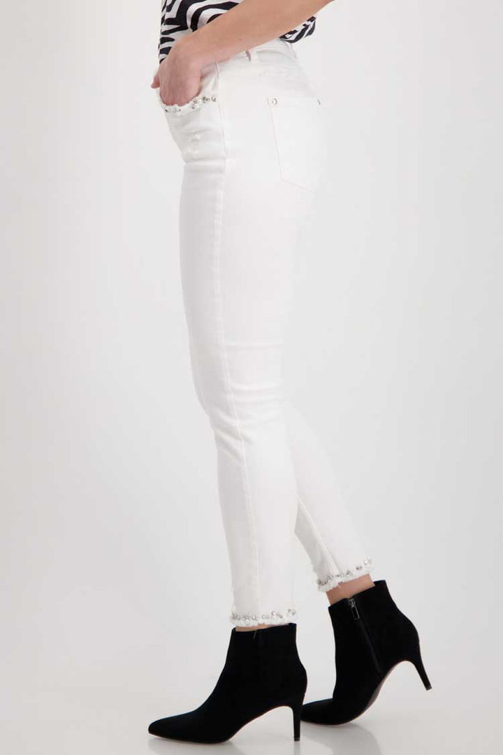 Pearls Details Jeans in White