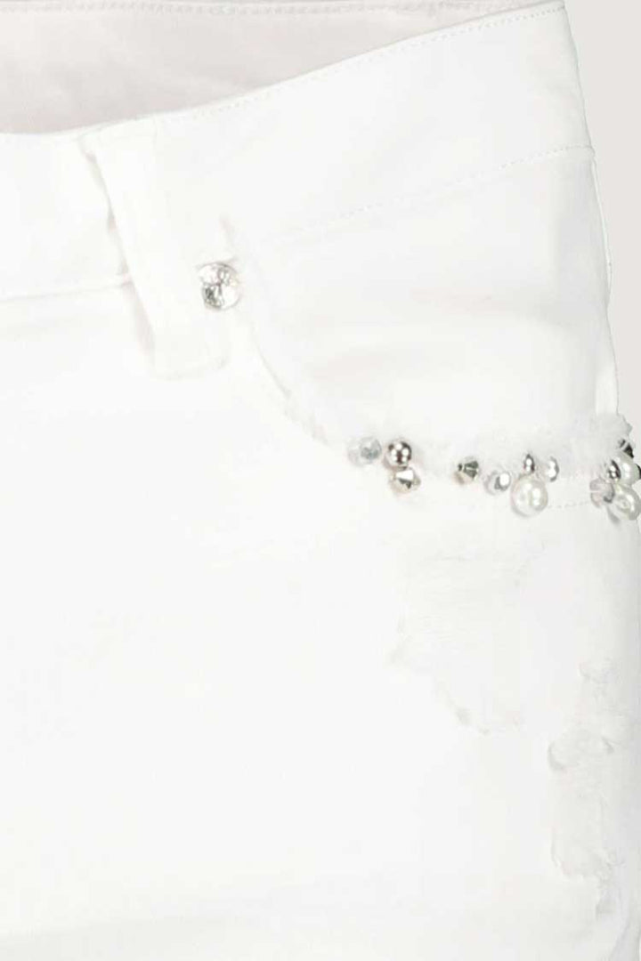 Pearls Details Jeans in White