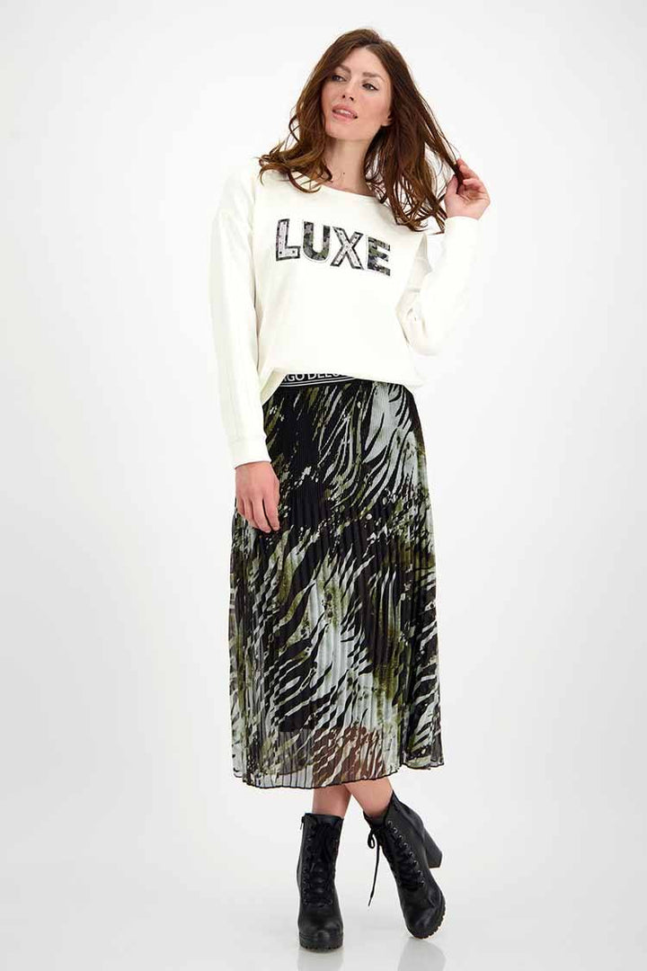 Pleated Midi Skirt in Zebra Print Bottoms Monari 