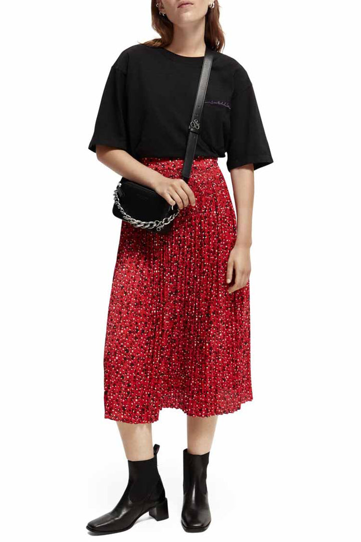 Pleated printed midi skirt