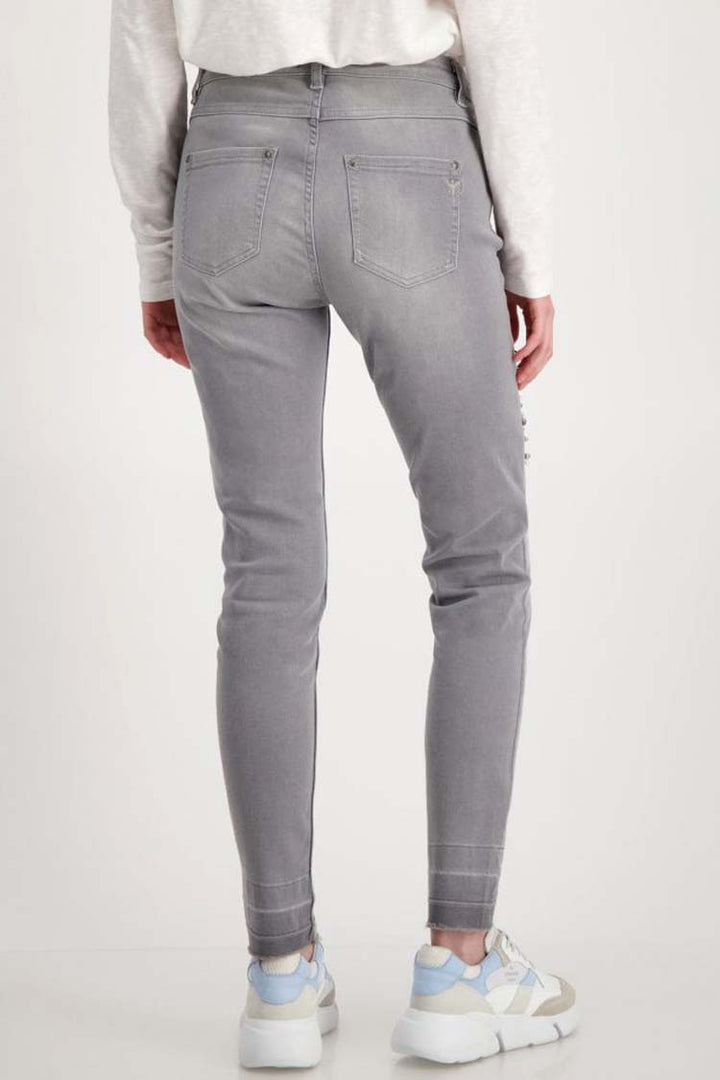 Raw Hem Pearl Jewel Jeans in Grey