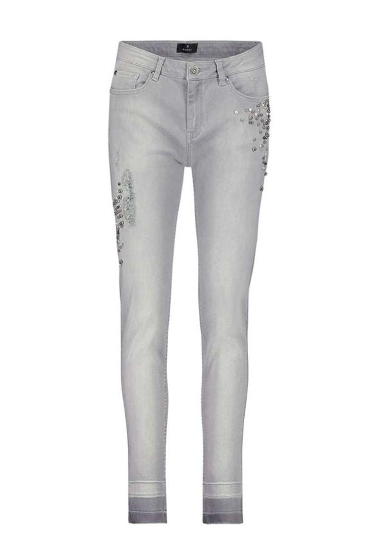 Raw Hem Pearl Jewel Jeans in Grey