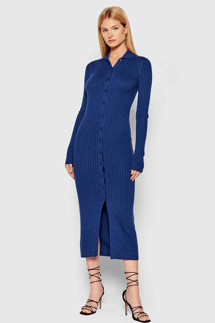 Rib Knit Shirt Dress in Blue | FINAL SALE