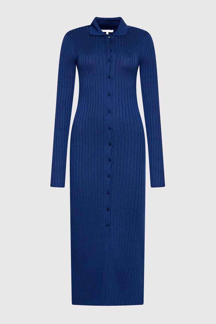 Rib Knit Shirt Dress in Blue | FINAL SALE