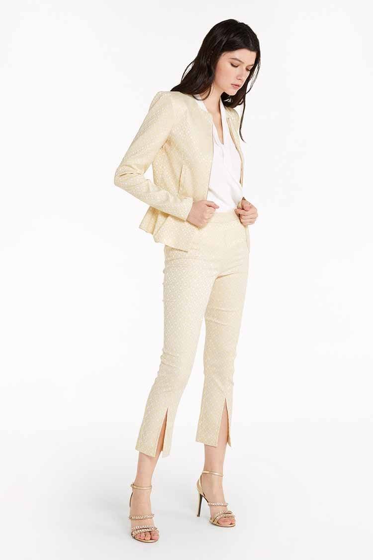 Ruffle Jacket in Sand Yellow Jacquard Jackets & Outerwear Patrizia Pepe 