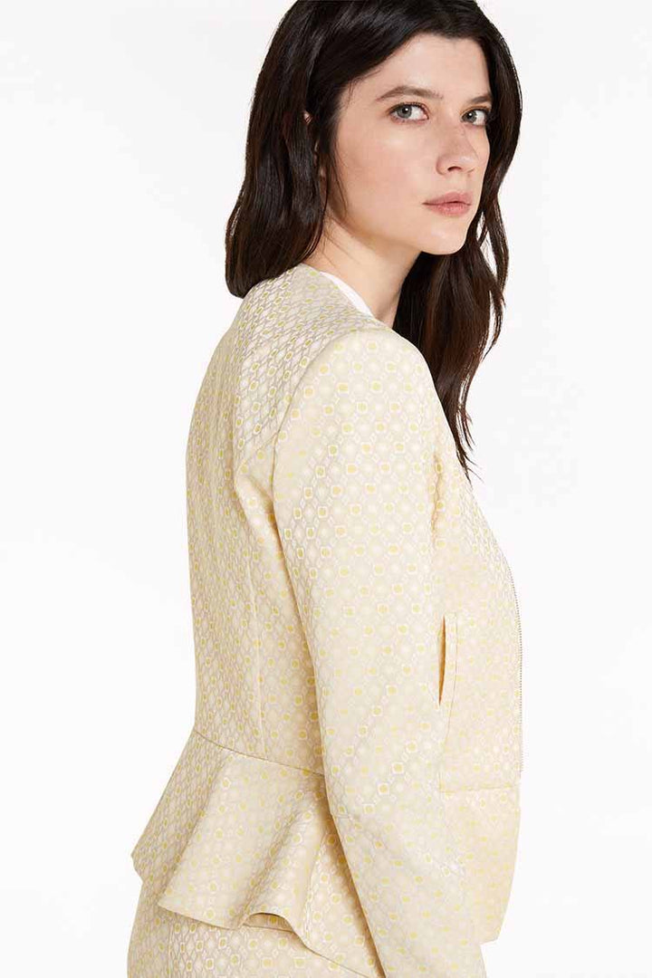 Ruffle Jacket in Sand Yellow Jacquard Jackets & Outerwear Patrizia Pepe 