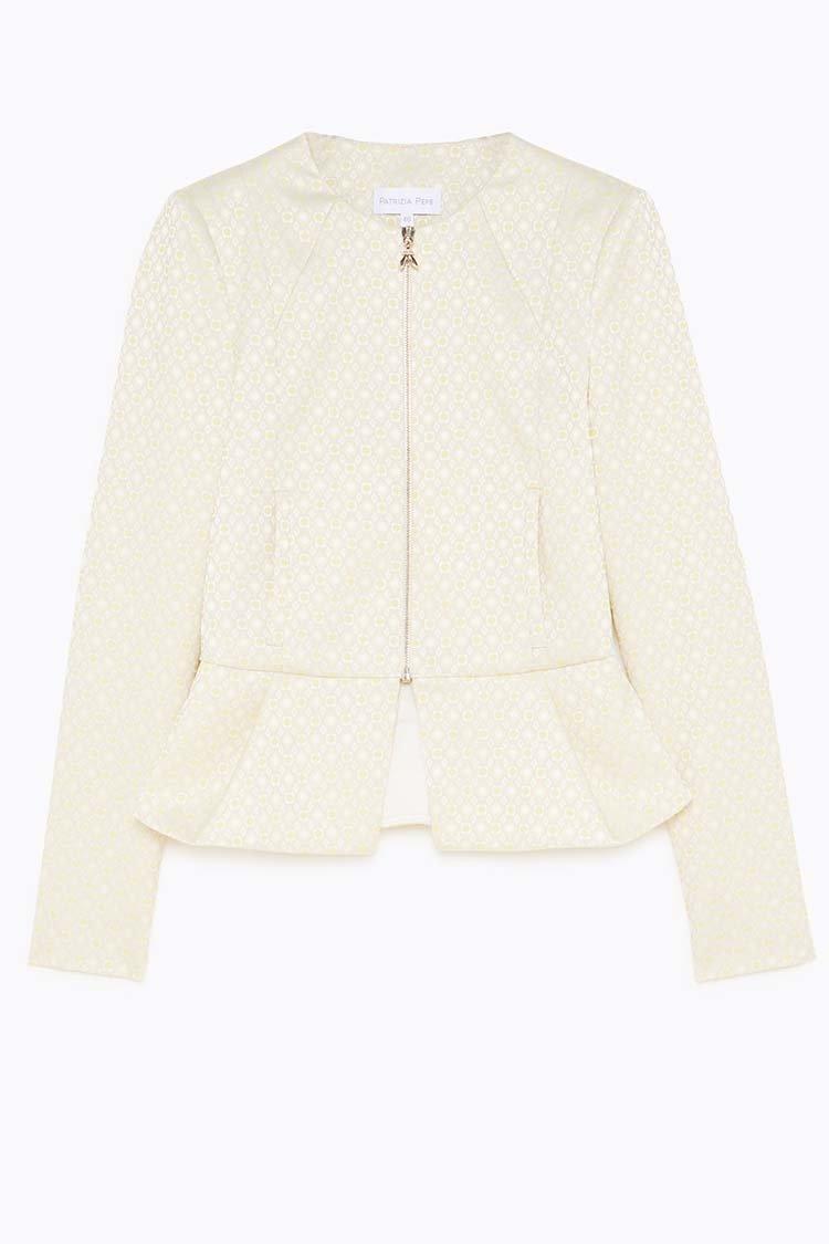 Ruffle Jacket in Sand Yellow Jacquard Jackets & Outerwear Patrizia Pepe 