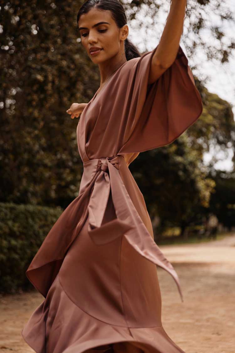 Seeker Cape Midi Dress in Mahogany