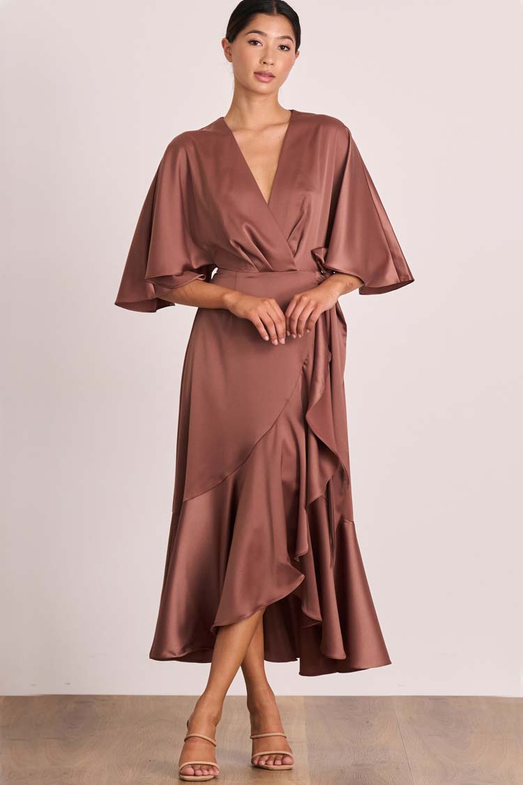 Seeker Cape Midi Dress in Mahogany