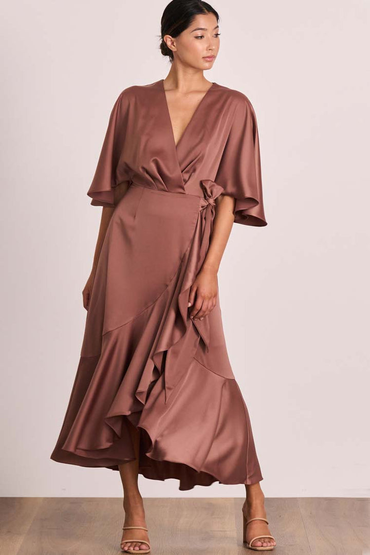 Seeker Cape Midi Dress in Mahogany