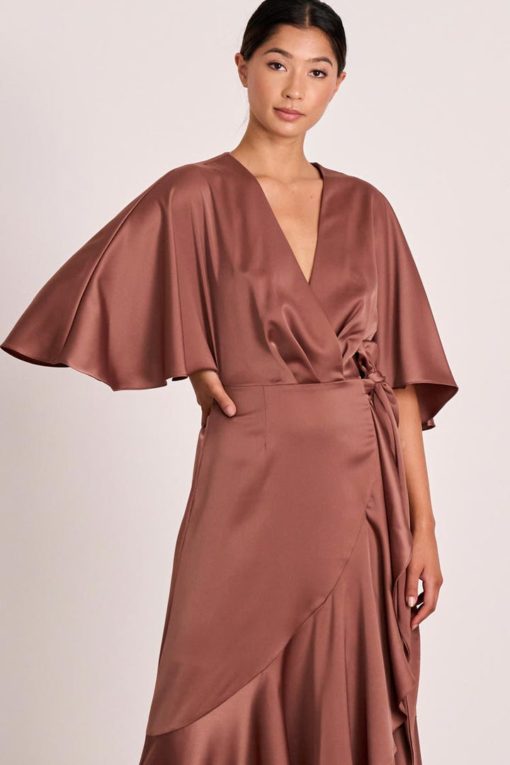 Seeker Cape Midi Dress in Mahogany