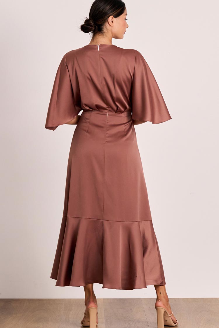 Seeker Cape Midi Dress in Mahogany