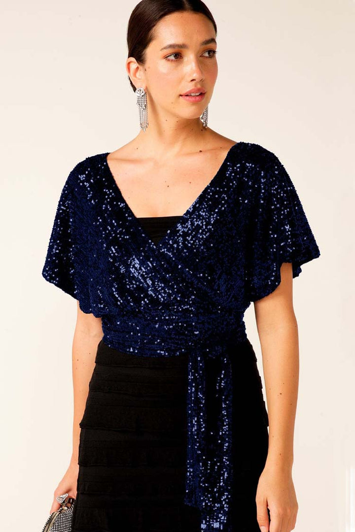 Sequin Wrap Top in Sapphire