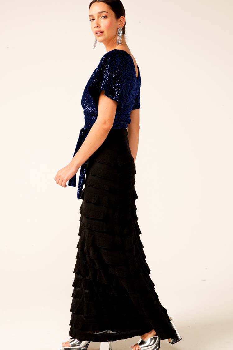Sequin Wrap Top in Sapphire