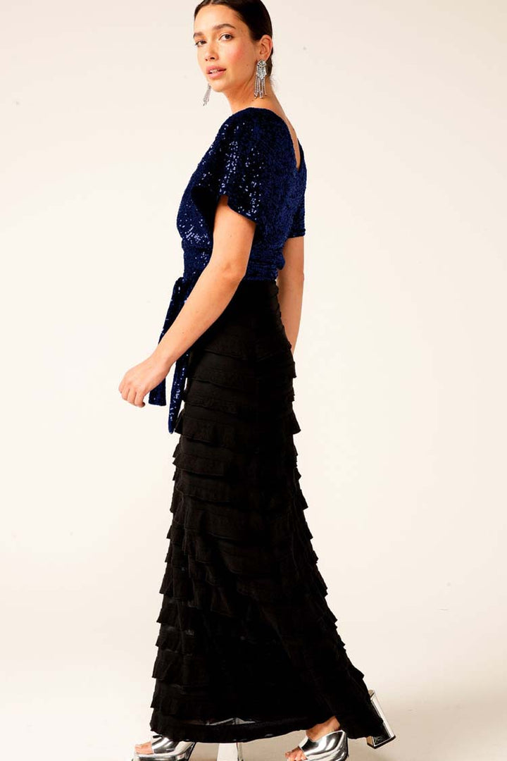 Sequin Wrap Top in Sapphire