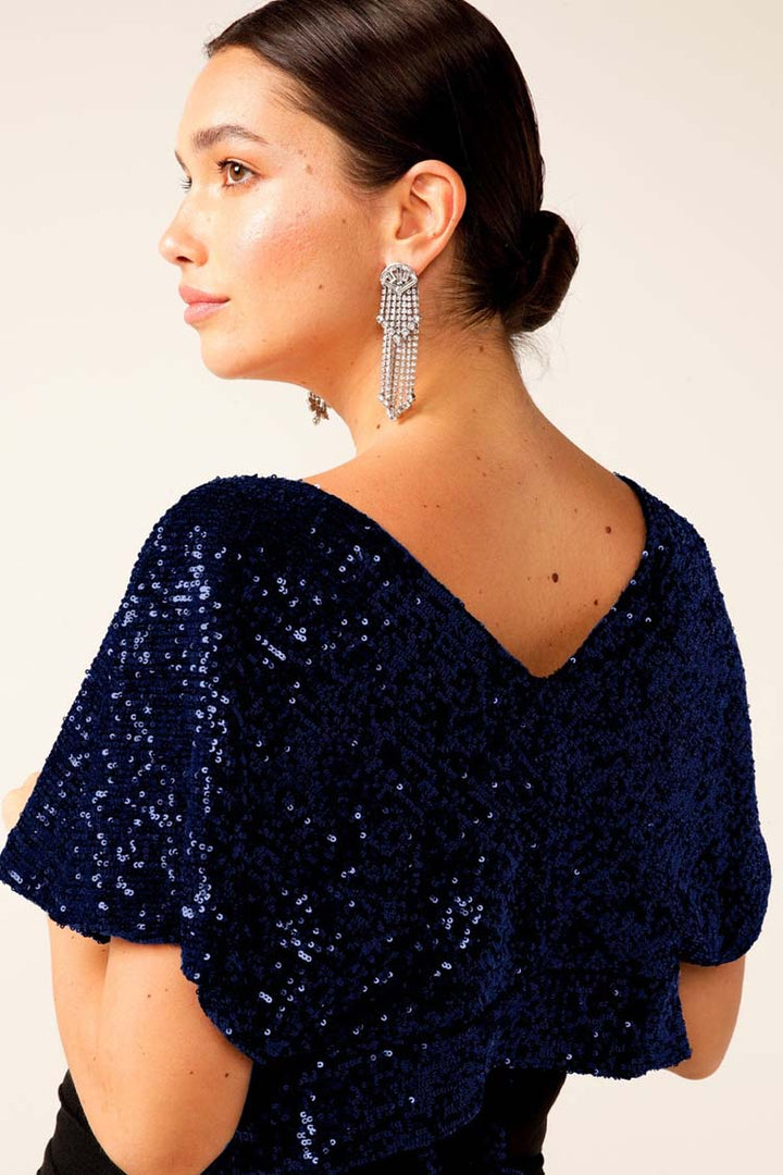 Sequin Wrap Top in Sapphire