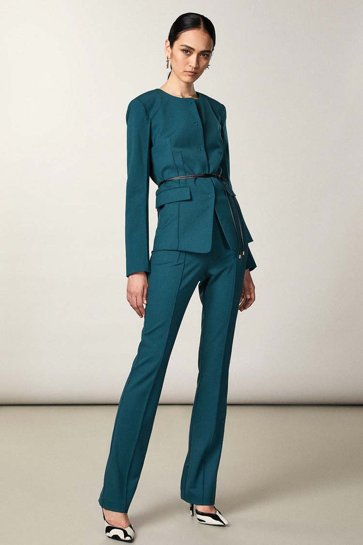 Slim-fit Gabardine Trousers in Teal | FINAL SALE