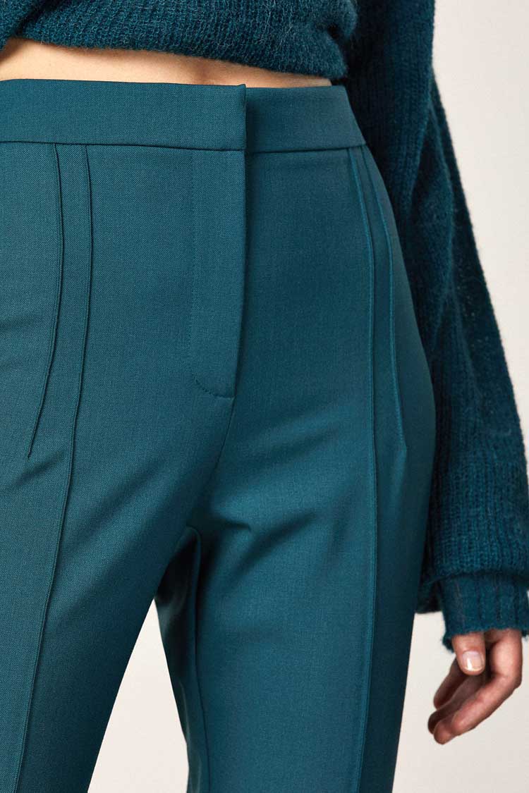 Slim-fit Gabardine Trousers in Teal | FINAL SALE