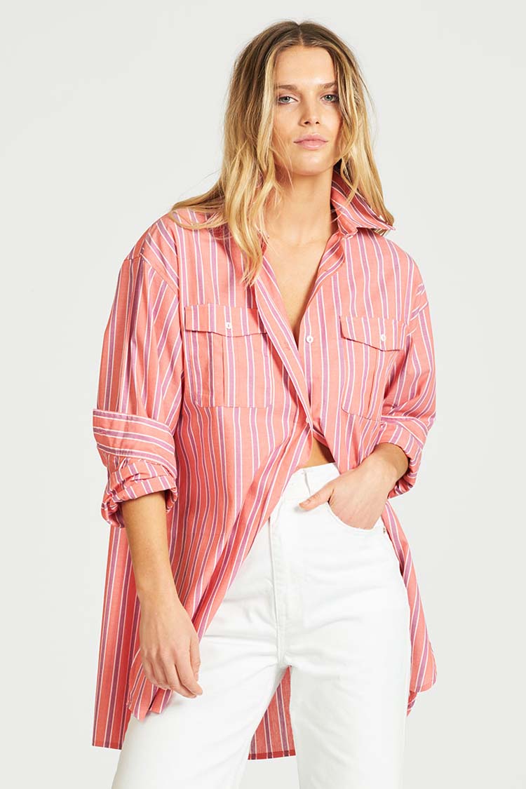 The Boyfriend Double Pocket Shirt in Coral