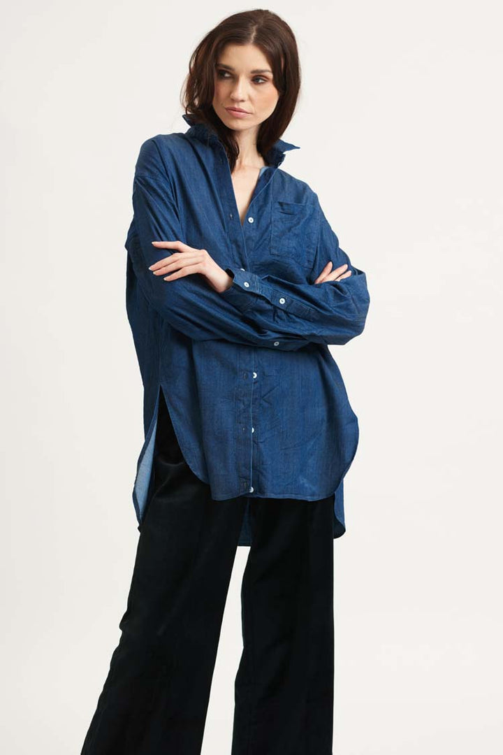 The Boyfriend Oversized Shirt in Dark Denim