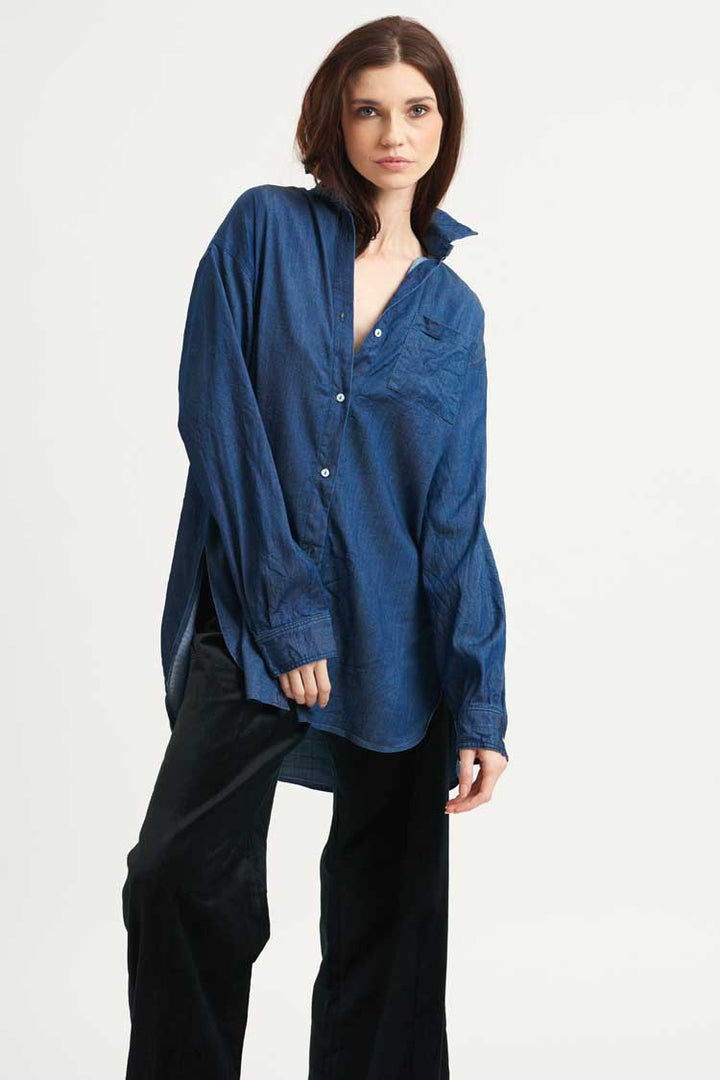 The Boyfriend Oversized Shirt in Dark Denim