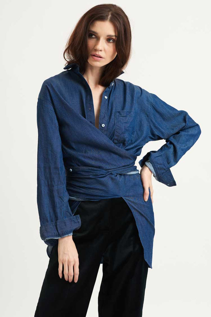 The Boyfriend Oversized Shirt in Dark Denim