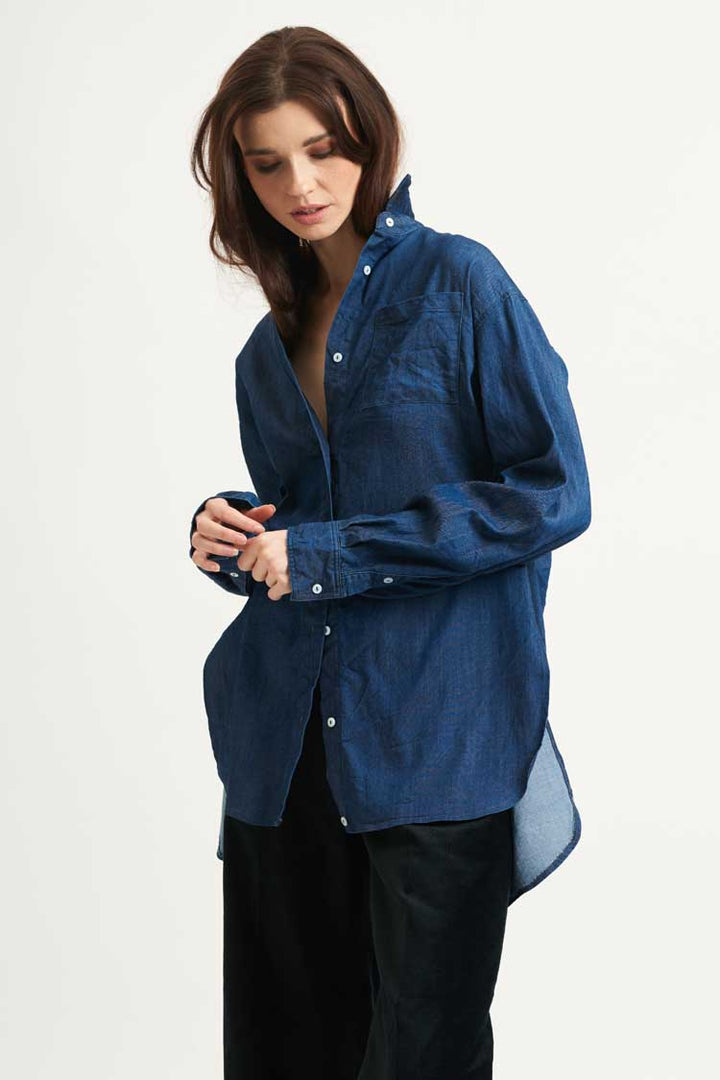 The Boyfriend Oversized Shirt in Dark Denim
