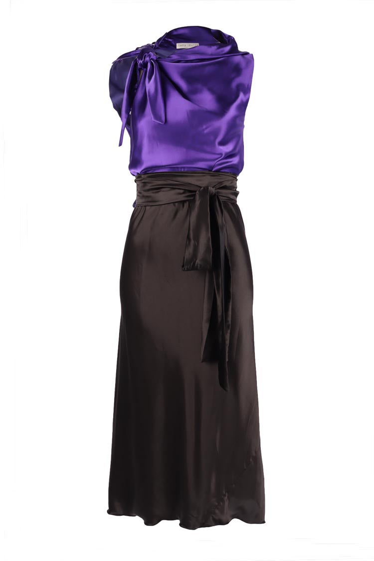 Camilla Two-Tone Midi Dress in Violet Black